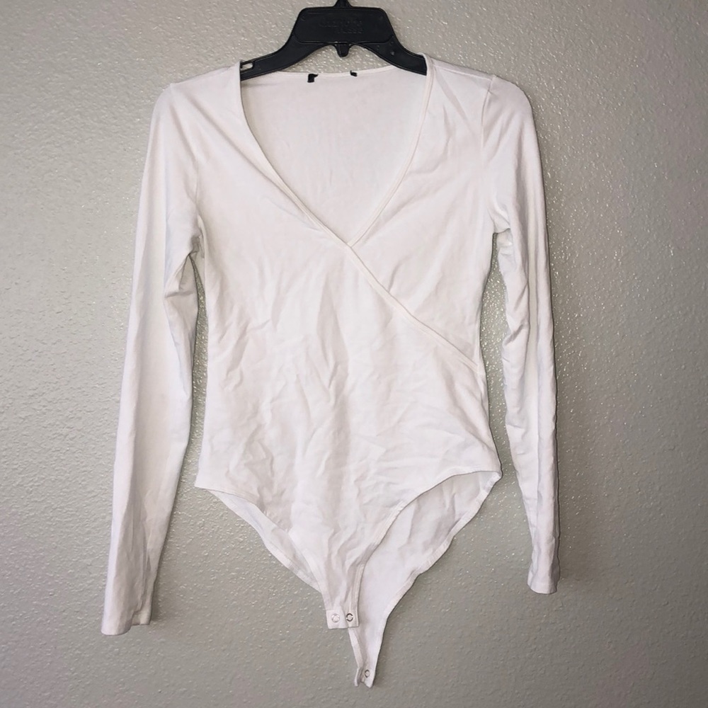 Forever 21 slim tight cross front white bodysuit